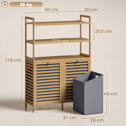 Bamboo Laundry Cabinet with Tilt Baskets and Shelves