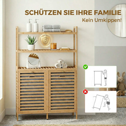 Bamboo Laundry Cabinet with Tilt Baskets and Shelves