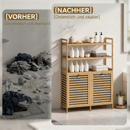 Bamboo Laundry Cabinet with Tilt Baskets and Shelves