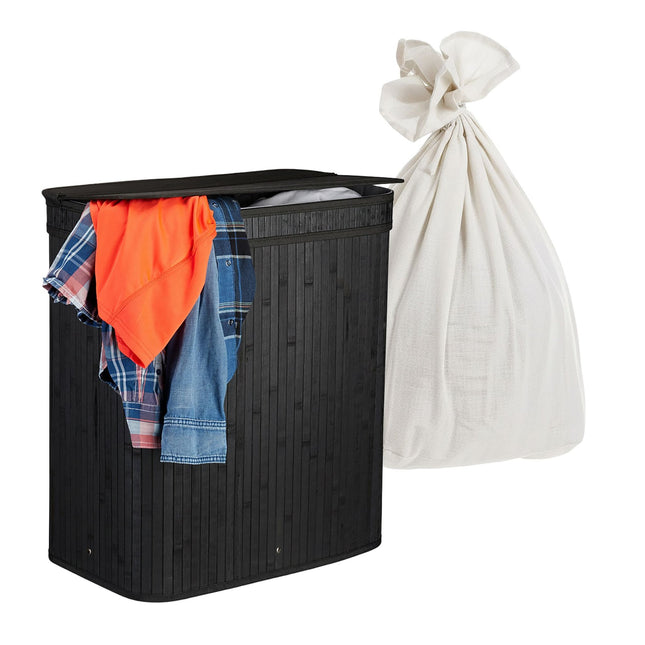 Bamboe wasmand, 2 compartimenten, opvouwbaar