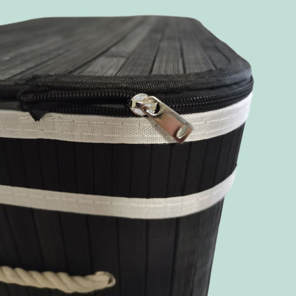 Bamboo Laundry Hamper, 2 Compartments, Foldable