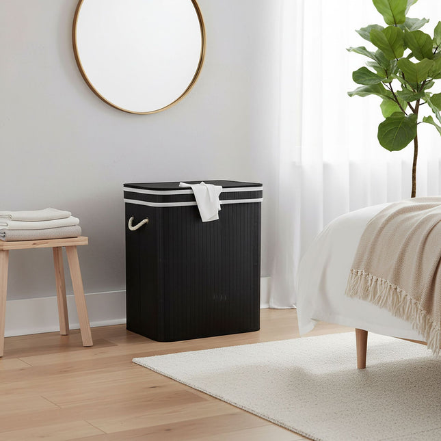 Bamboe wasmand, 2 compartimenten, opvouwbaar