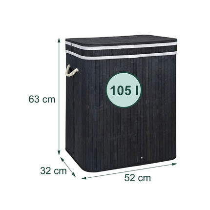 Bamboo Laundry Hamper, 3 Compartments, Foldable