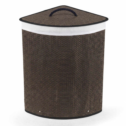Bamboo Laundry Hamper 57 L with Lid and Removable Liner, Black, Foldable