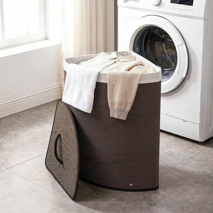 Bamboo Laundry Hamper 57 L with Lid and Removable Liner, Black, Foldable