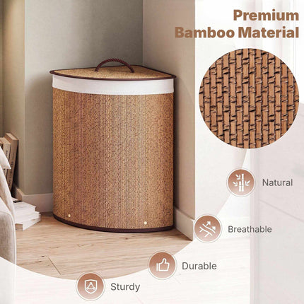 Bamboo Laundry Hamper 57 L with Lid and Removable Liner, Brown, Foldable