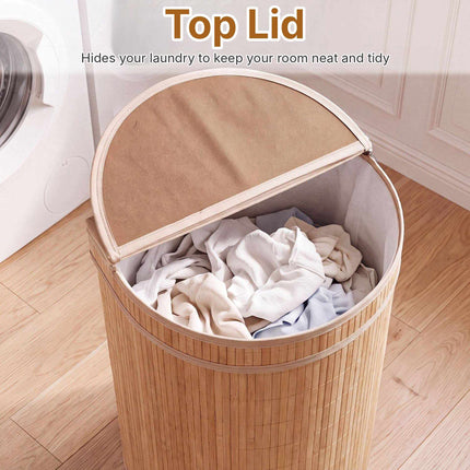 Bamboo Laundry Hamper 72 L with Zippered Lid and Liner, Natural, Foldable
