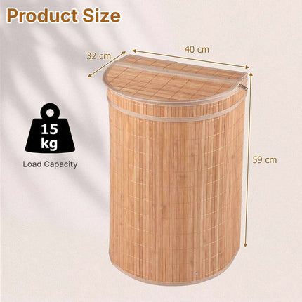 Bamboo Laundry Hamper 72 L with Zippered Lid and Liner, Natural, Foldable