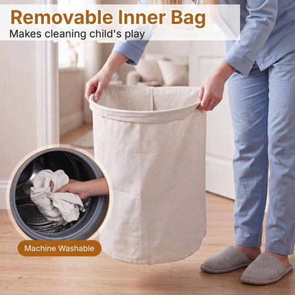 Bamboo Laundry Hamper 72 L with Zippered Lid and Liner, Natural, Foldable