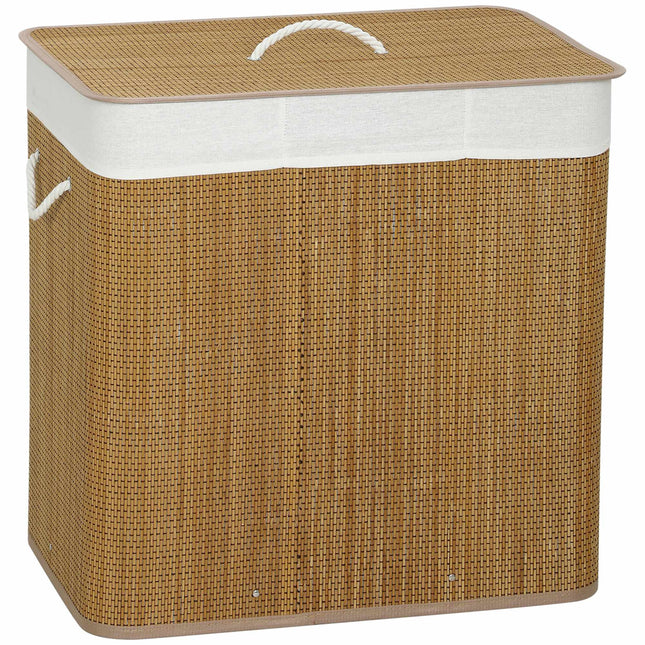 Bamboe wasmand met deksel, 3 compartimenten, 144 liter