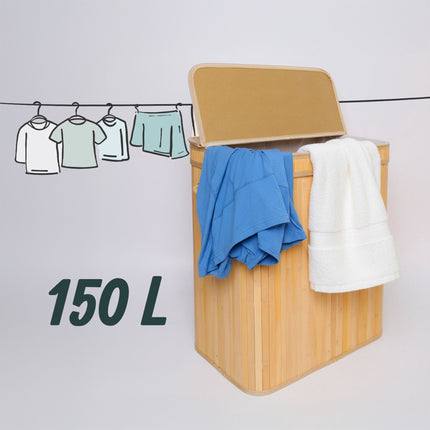 Bamboo Laundry Hamper With Lid, Removable Liner