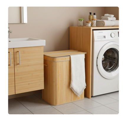 Bamboo Laundry Hamper With Lid, Removable Liner