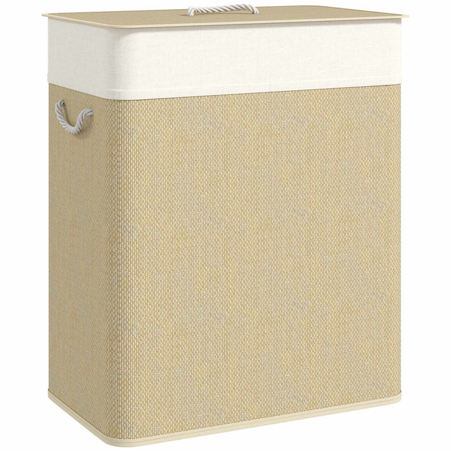 Bamboe wasmand met deksel, 2 compartimenten, 100 liter