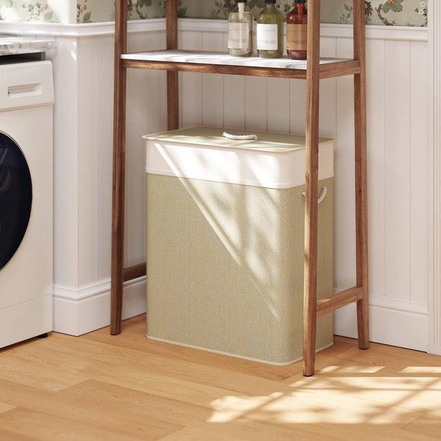 Bamboe wasmand met deksel, 2 compartimenten, 100 liter