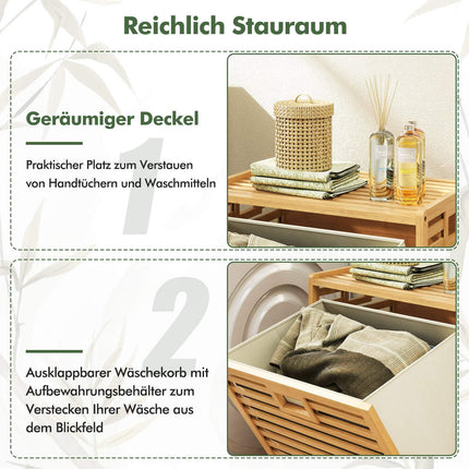 Bamboo Laundry Shelf with 68L Basket, 50x35x64 cm