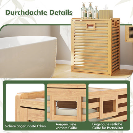 Bamboo Laundry Shelf with 68L Basket, 50x35x64 cm