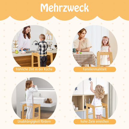 Bamboo Learning Tower for Kids, Adjustable Height & Safety Rails