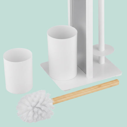 Bamboo & Metal Toilet Roll Holder Set – Freestanding
