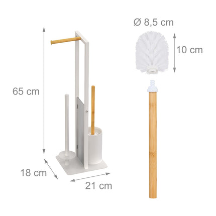 Bamboo & Metal Toilet Roll Holder Set – Freestanding