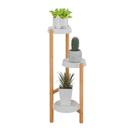 Bamboo & Plastic Indoor Plant Stand – Large Display Shelf