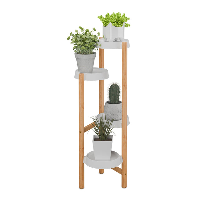 Bamboo & Plastic Indoor Plant Stand – Large Display Shelf