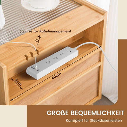 Bamboo & Rattan Nightstand with Drawer, Hidden Storage