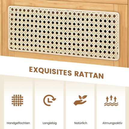 Bamboo & Rattan Nightstand with Drawer, Hidden Storage