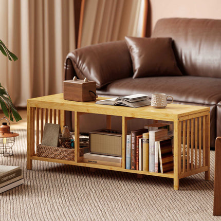 Bamboo Shoe Bench with Cushion, Open Storage, 220kg Capacity