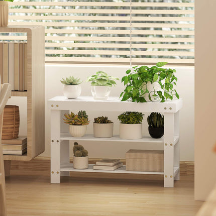 Bamboo Shoe Bench with Storage, 2 Shelves, 70x28x45 cm, White