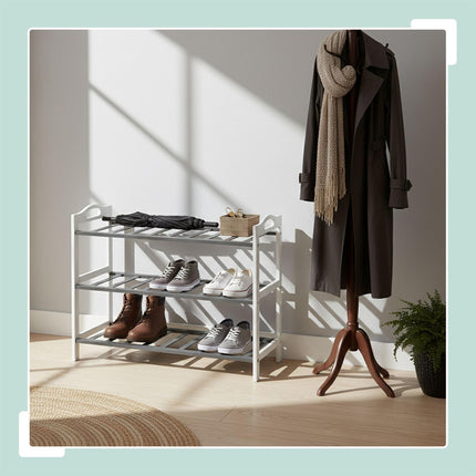 Bamboo Shoe Rack, 3 Tiers, Holds 9 Pairs
