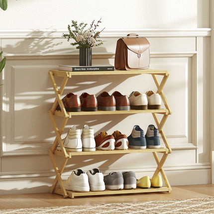 Bamboo Shoe Rack, 4-Tier, Holds 12 Pairs, 60x29x67 cm