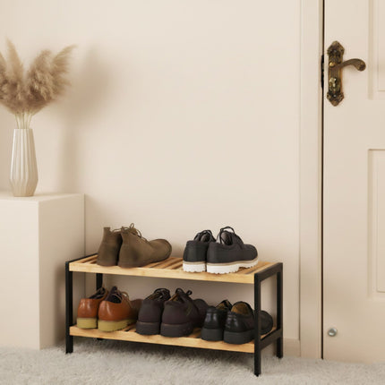 Bamboo Shoe Rack – Space-Saving, 3-Tier Shelves