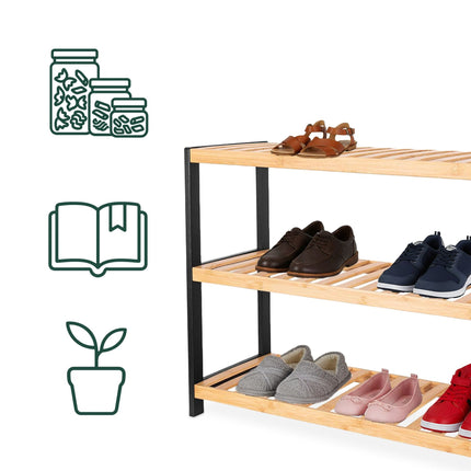 Bamboo Shoe Rack, Space-Saving, Holds 9 Pairs