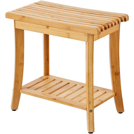 Bamboo Shower Bench, 330 lb Capacity, Storage Shelf