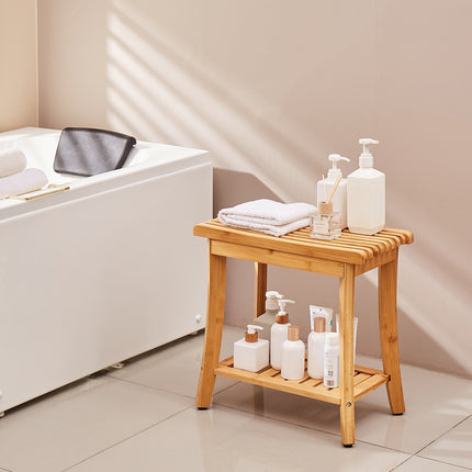 Bamboo Shower Bench, 330 lb Capacity, Storage Shelf