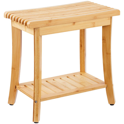 Bamboo Shower Bench, 330 lb Capacity, Storage Shelf
