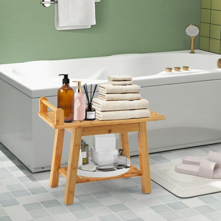 Bamboo Shower Bench with Shelf, 60 x 30 cm, 150 kg