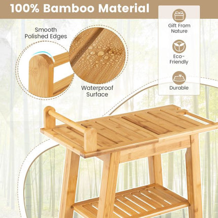 Bamboo Shower Bench with Shelf, 60 x 30 cm, 150 kg