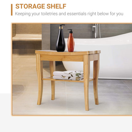 Bamboo Shower Bench with Storage Shelf, Water-Resistant