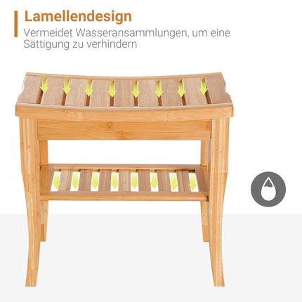 Bamboo Shower Bench with Storage Shelf, Water-Resistant