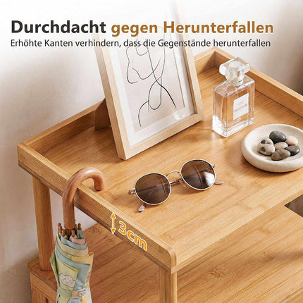 Bamboo Side Table with Flip-Up Door and Open Shelf