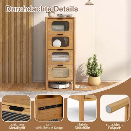 Bamboo Sideboard with 4 Glass Drawers, 40x40x97 cm