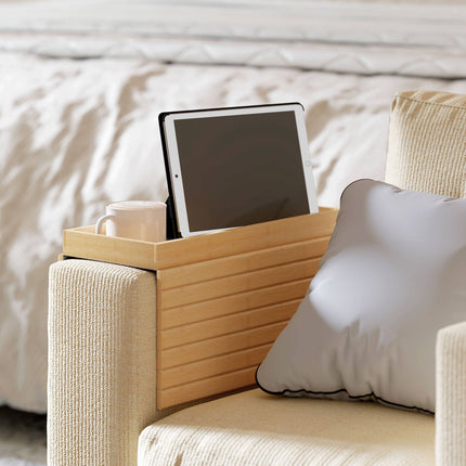 Bamboo Sofa Arm Tray for Drinks, Snacks, Remote Control