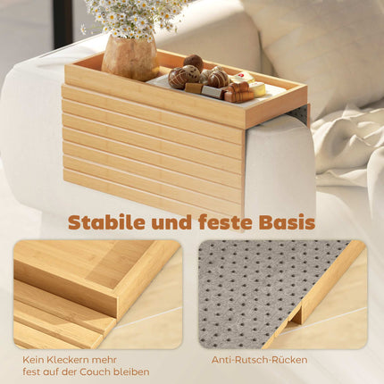 Bamboo Sofa Arm Tray for Drinks, Snacks, Remote Control