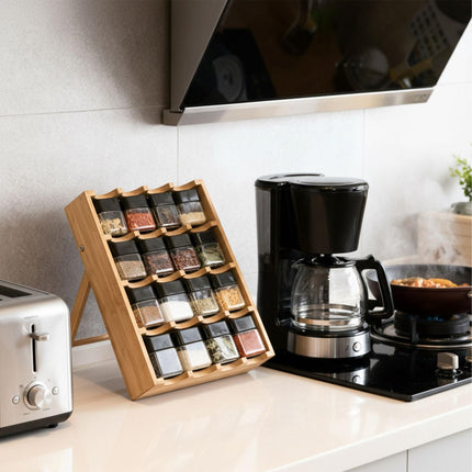 Bamboo Spice Rack with 16 Jars – Adjustable Tilt