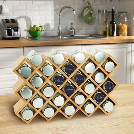 Bamboo Spice Rack with Jars – Kitchen Organizer