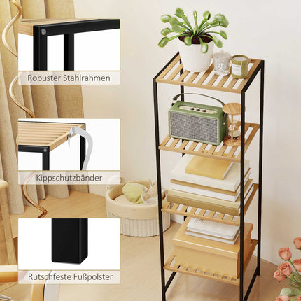 Bamboo Steel Shelf Unit, 4-Tier, 36.5x33x110 cm