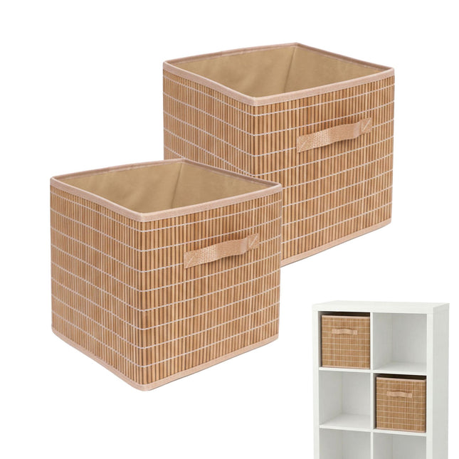 Bamboo Storage Baskets, Foldable With Pull Loop