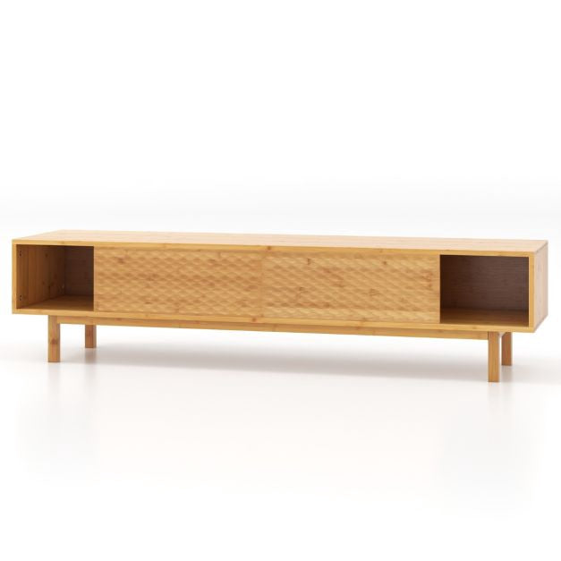 Bamboo TV Stand 63 Inch, Sliding Doors, Cable Hole