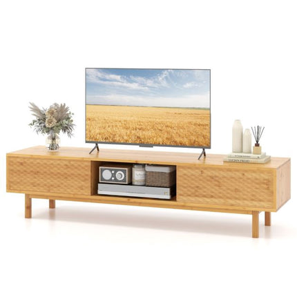 Bamboo TV Stand 63 Inch, Sliding Doors, Cable Hole